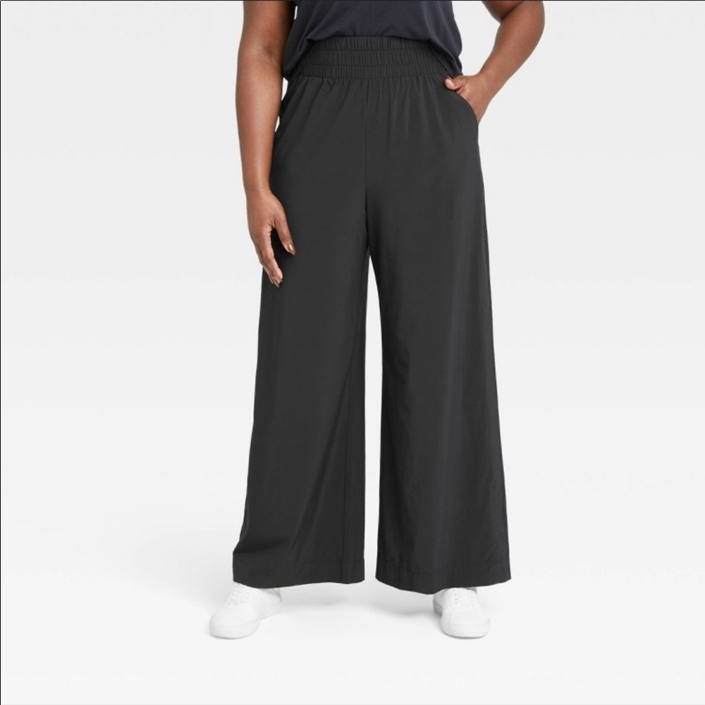 Womens stretch woven high-rise wide leg pants
